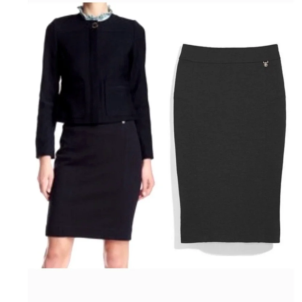 Tory Burch Wool Blend Ponte Knit Pencil‎ Skirt Navy XS Extra Small Career